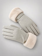 Women's Faux Suede Gloves – Touchscreen Plush Lined in Beige — front view