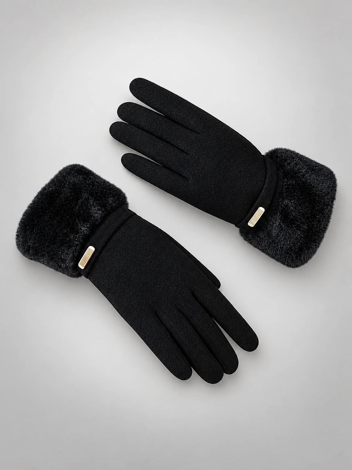 Women's Faux Suede Gloves – Touchscreen Plush Lined in Black — front view
