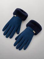 Women's Faux Suede Gloves – Touchscreen Plush Lined in Blue — alternate view