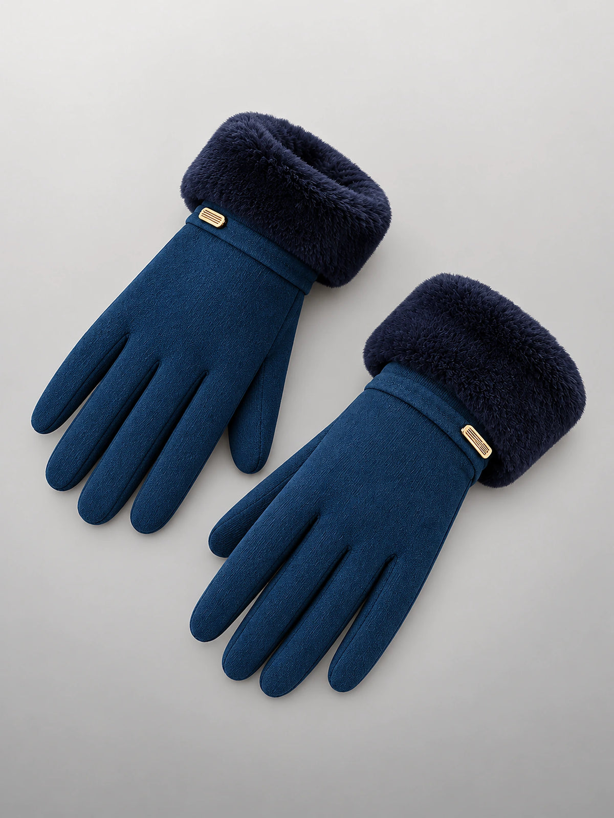 Women's Faux Suede Gloves – Touchscreen Plush Lined in Blue — alternate view