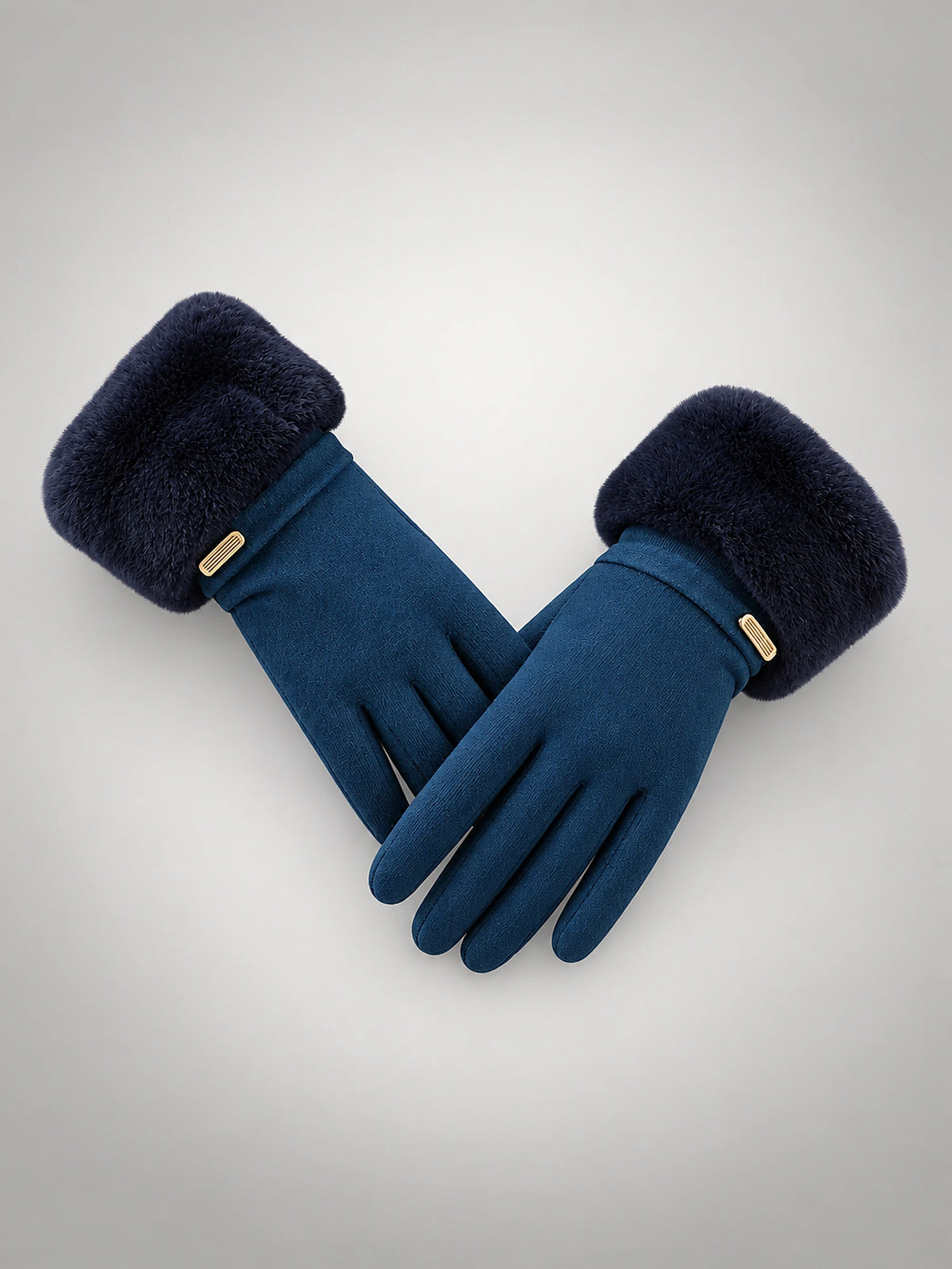 Women's Faux Suede Gloves – Touchscreen Plush Lined in Blue — front view
