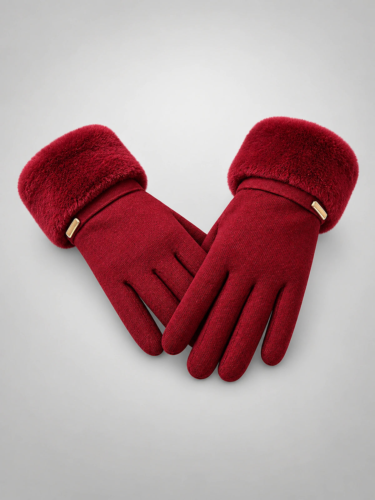 Women's Faux Suede Gloves – Touchscreen Plush Lined in Burgundy — front view