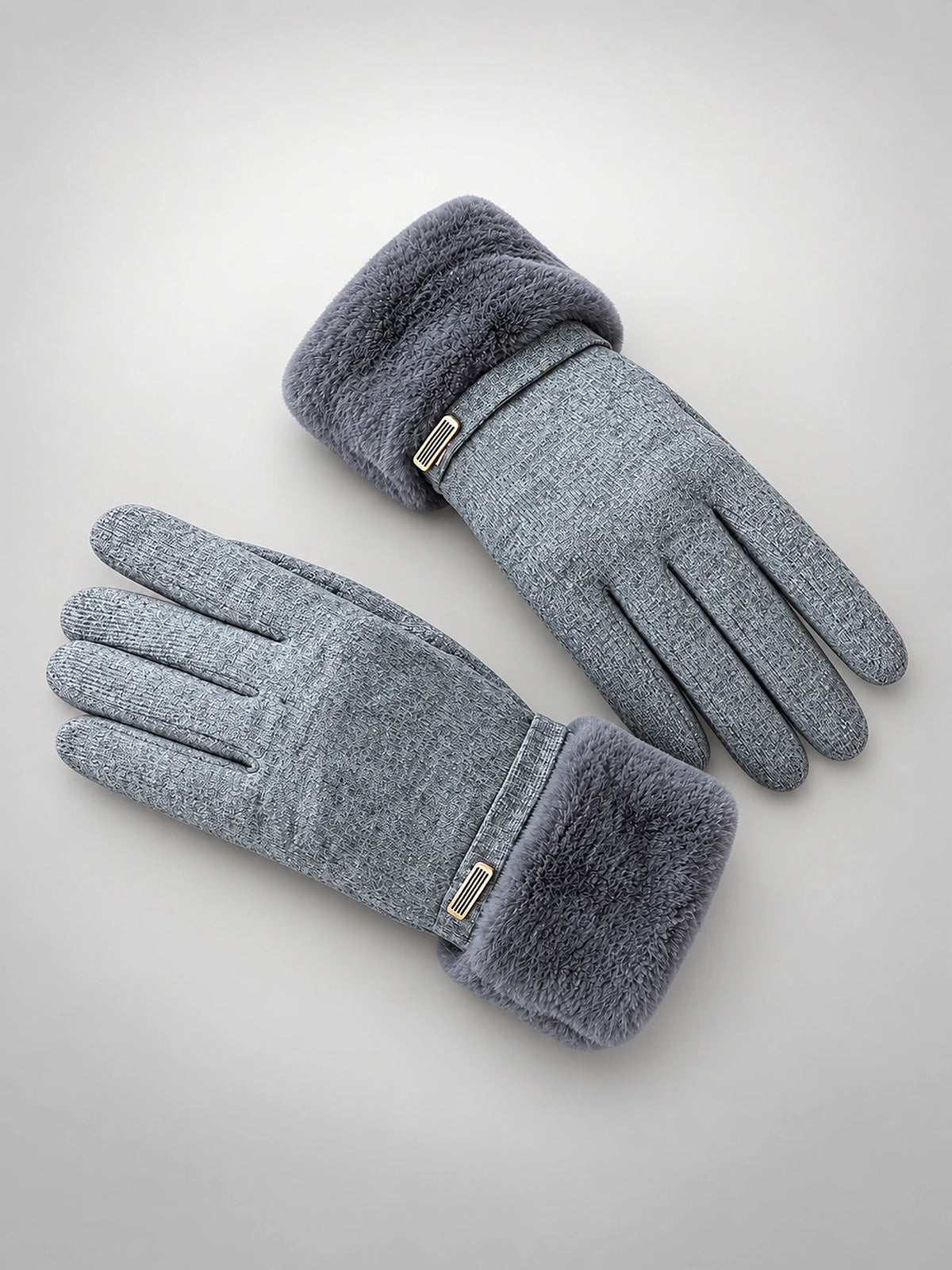 Women's Faux Suede Gloves – Touchscreen Plush Lined in Grey — front view