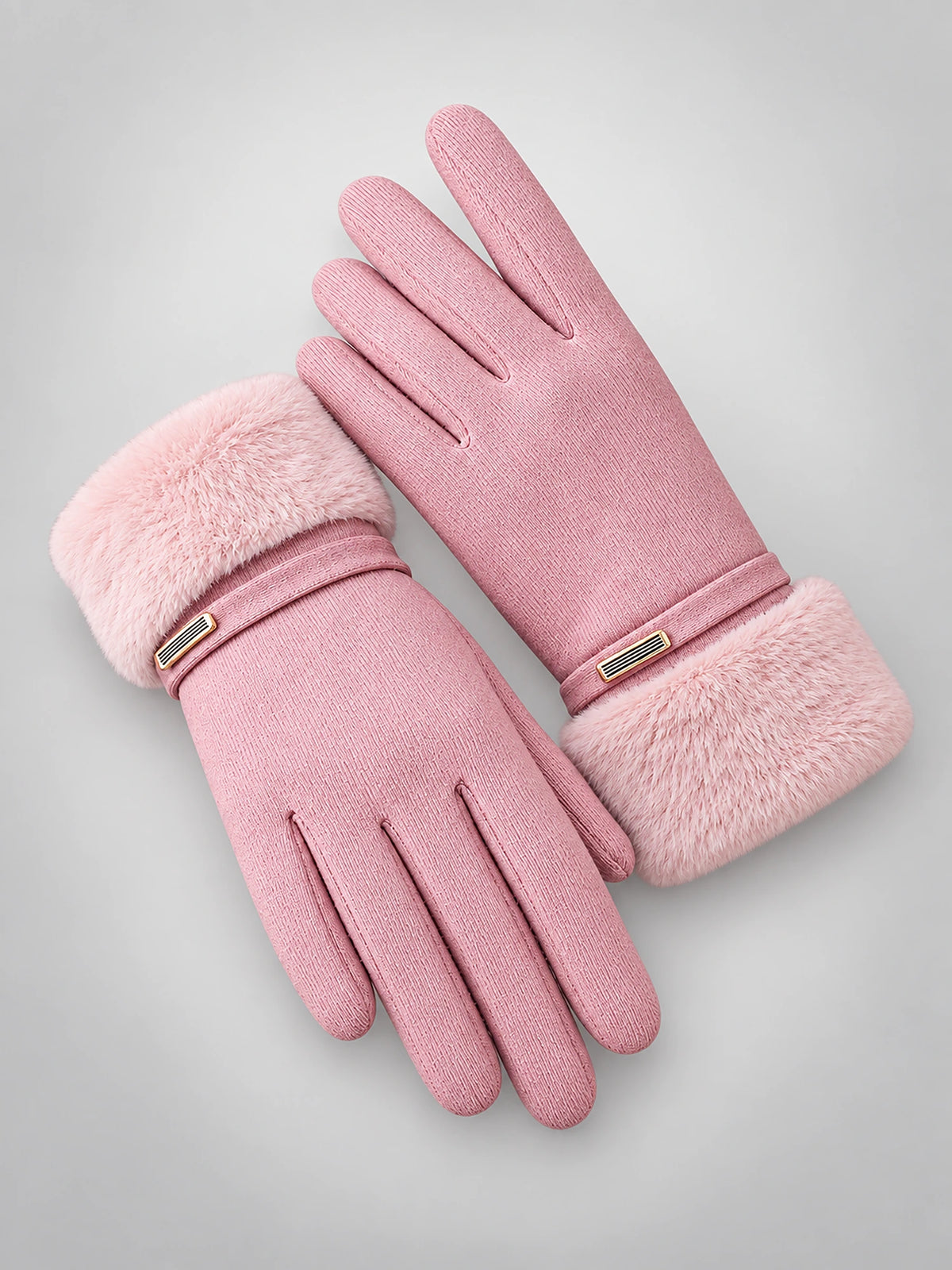 Women's Faux Suede Gloves – Touchscreen Plush Lined in Pink — front view