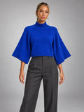 Women's Flared Sleeve Cropped Jumper – Relaxed Knit in Blue — front view