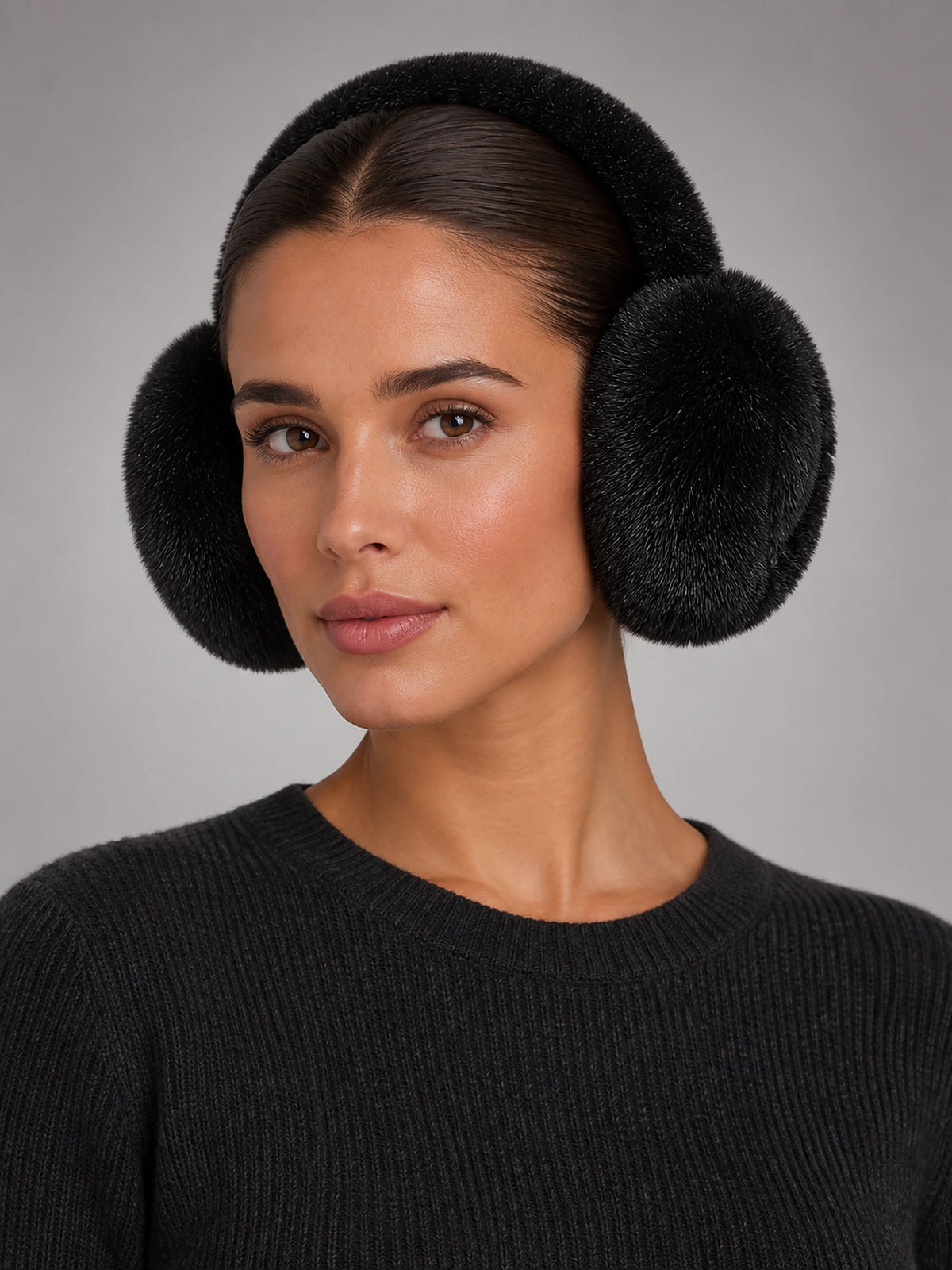 Women's Fleece Earmuffs – Stretchy Ear Warmers in Black — alternate view