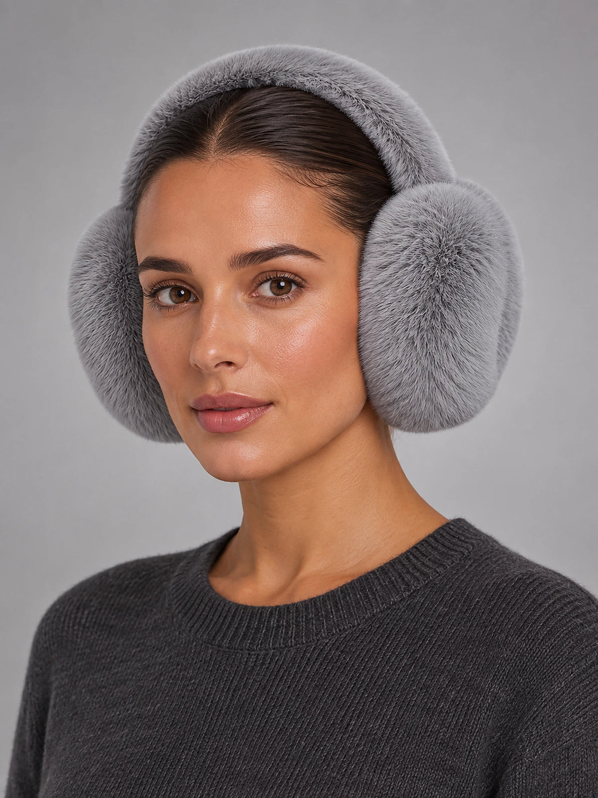 Women's Fleece Earmuffs – Stretchy Ear Warmers in Grey — front view