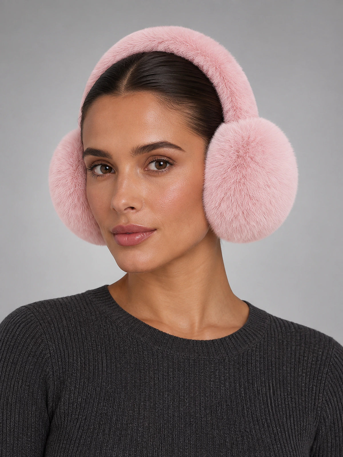 Women's Fleece Earmuffs – Stretchy Ear Warmers in Pink — front view