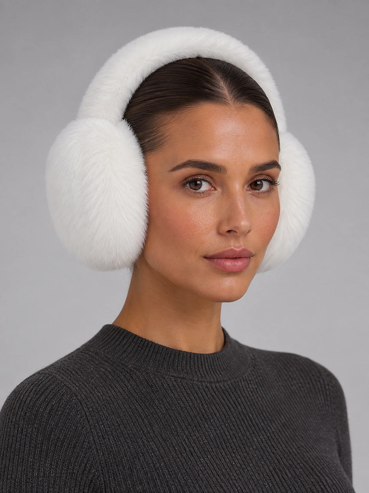 Women's Fleece Earmuffs – Stretchy Ear Warmers in White — front view