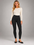 Women's Fleece-Lined Leggings – High Waisted Skinny in Black (Style 1) — front view
