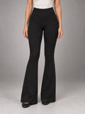 Women's Fleece-Lined Flared Leggings – High Waisted in Black — front view