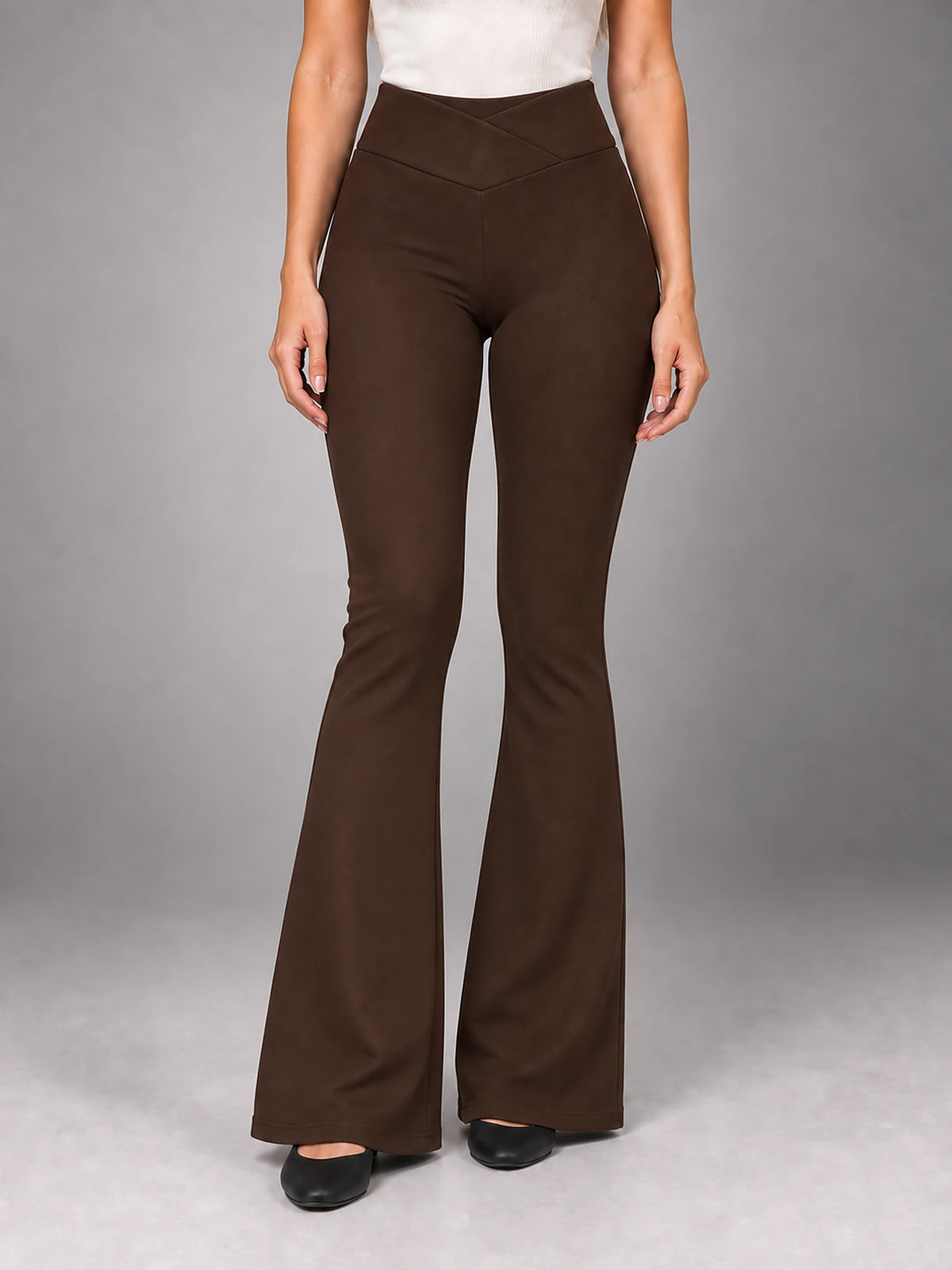 Women's Fleece-Lined Flared Leggings – High Waisted in Coffee — front view