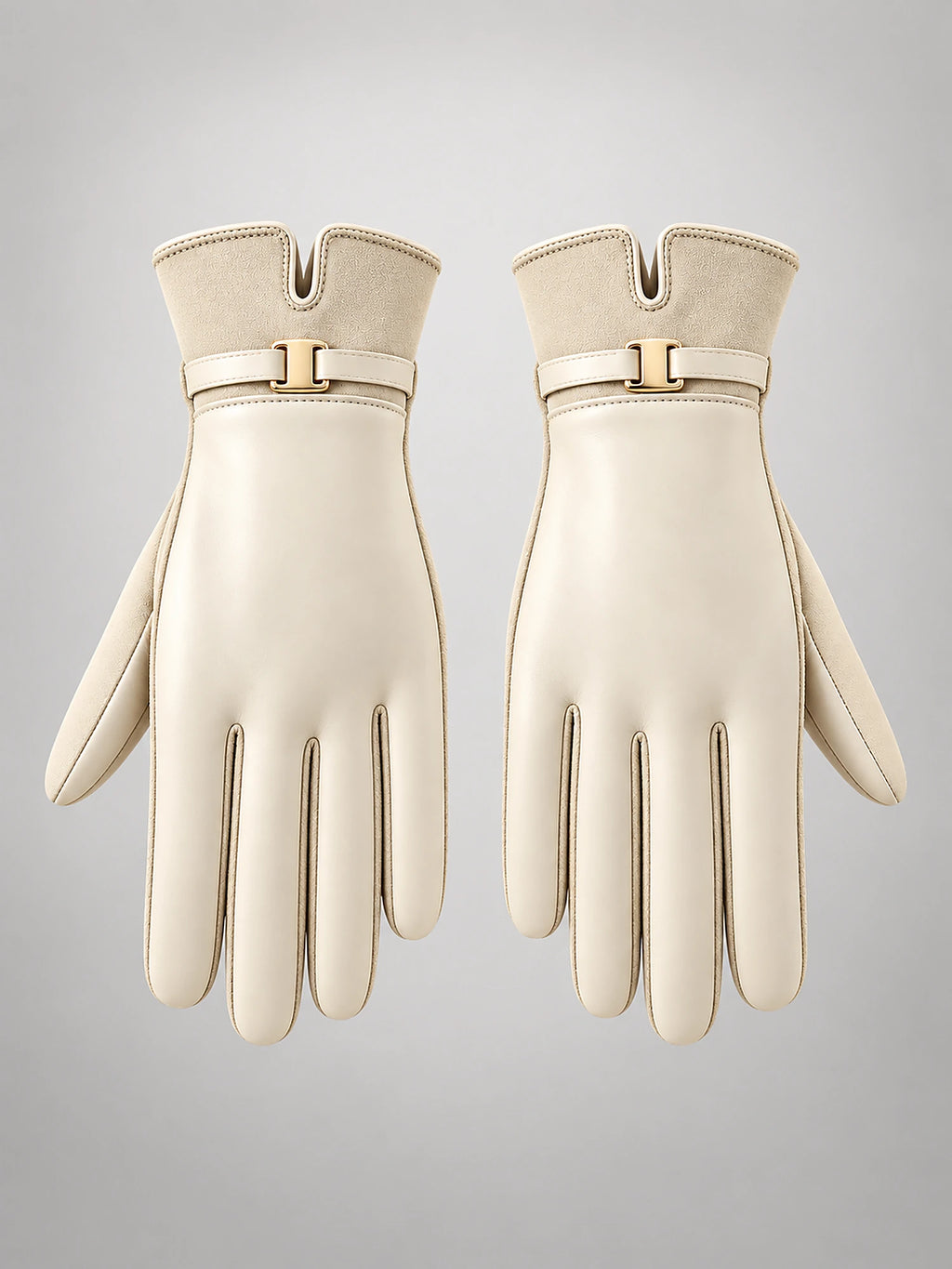 Women's Fleece-Lined Gloves – Touchscreen Winter in Beige — front view