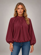 Women's Floral Print Blouse – Back Tie Cut-Out in Burgundy — front view