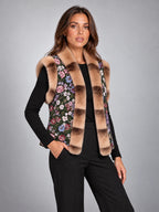 Women's Floral Print Gilet – Faux Fur Trim in Dark Floral — alternate view