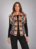 Women's Floral Print Gilet – Faux Fur Trim in Dark Floral — front view