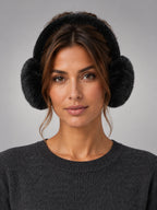 Women's Foldable Earmuffs – Adjustable Plush in Black — front view