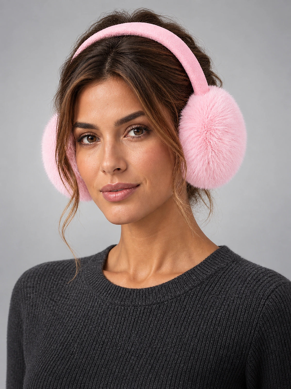 Women's Foldable Earmuffs – Adjustable Plush in Pink — front view