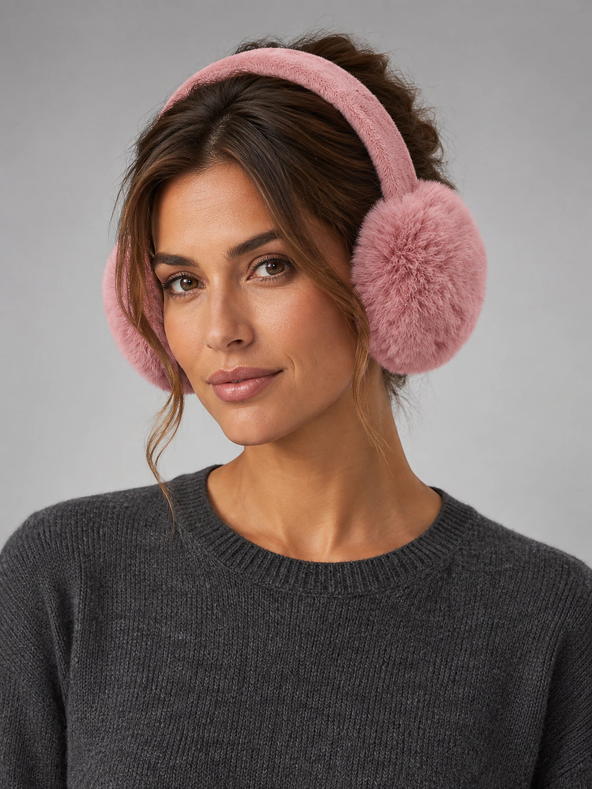 Women's Foldable Earmuffs – Adjustable Plush in Plum — front view