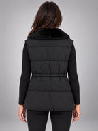 Women's Fur Collar Down Gilet – Cinched Waist in Black — back view