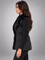 Women's Fur Collar Down Gilet – Cinched Waist in Black — side view