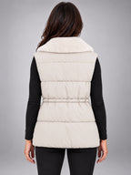 Women's Fur Collar Down Gilet – Cinched Waist in Ivory — back view
