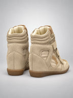 Women's Hidden-Wedge Trainer Boots – Leather Platform in Apricot — back view