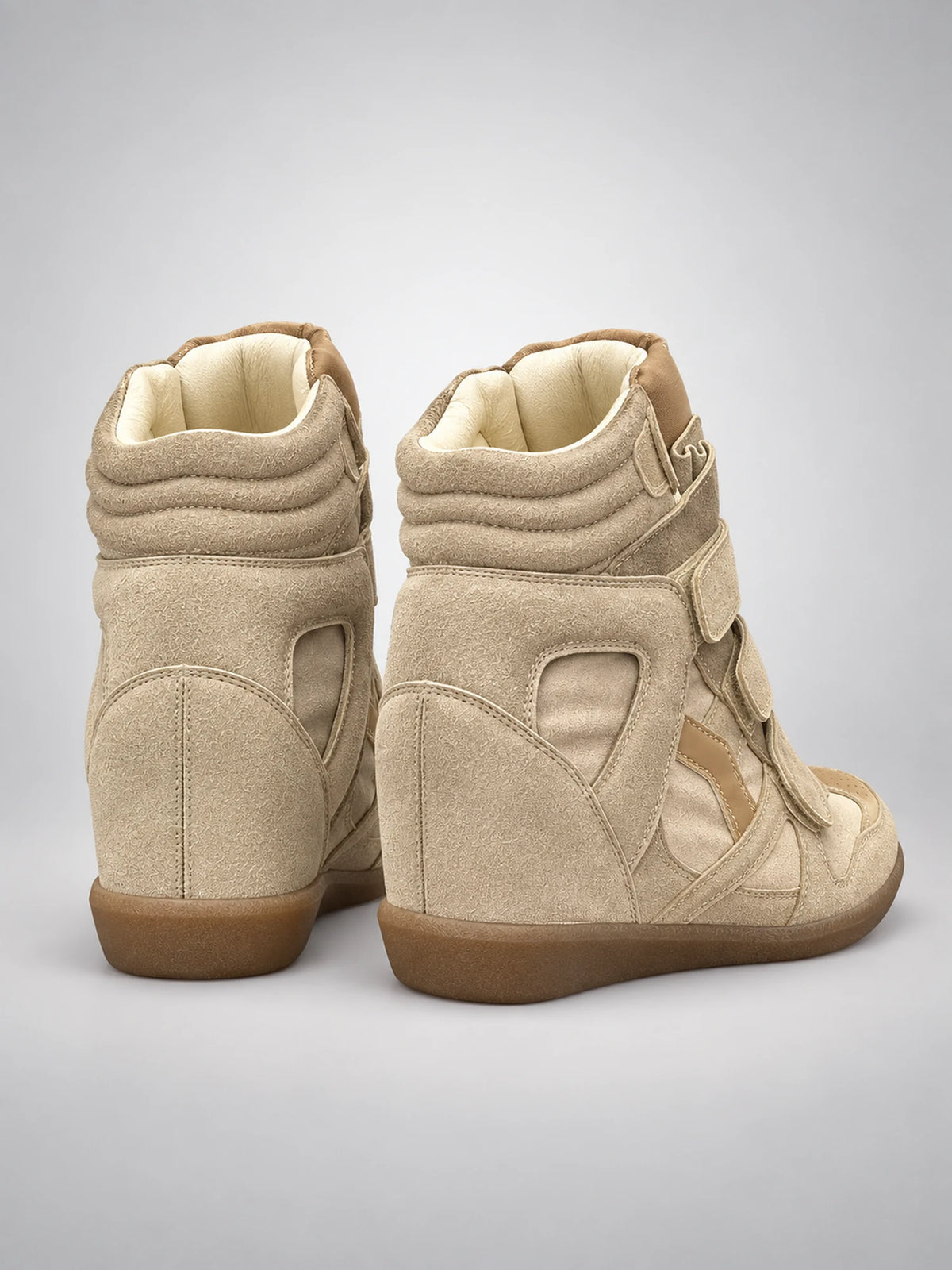 Women's Hidden-Wedge Trainer Boots – Leather Platform in Apricot — back view