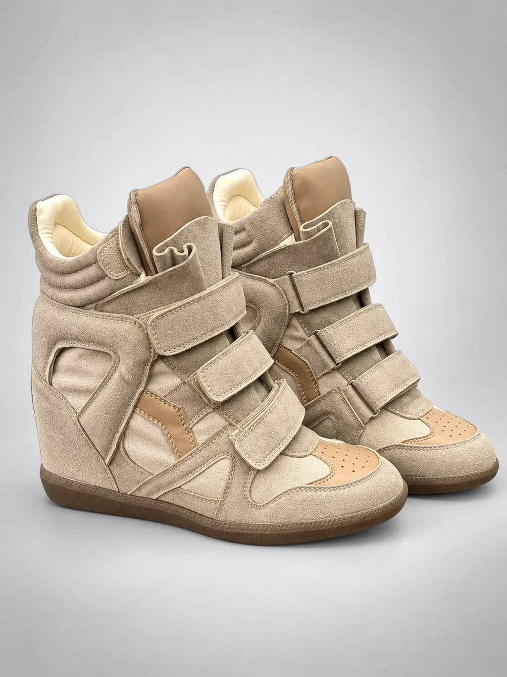 Women's Hidden-Wedge Sneaker Boots – Leather Platform in Apricot — back view