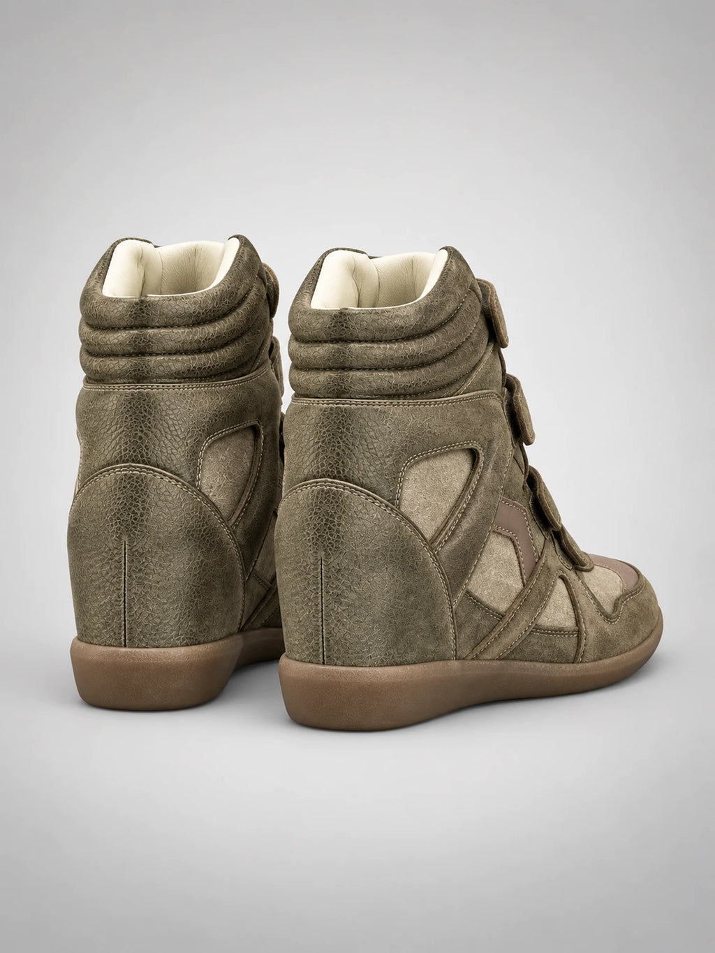 Women's Hidden-Wedge Trainer Boots – Leather Platform in Army Green — back view