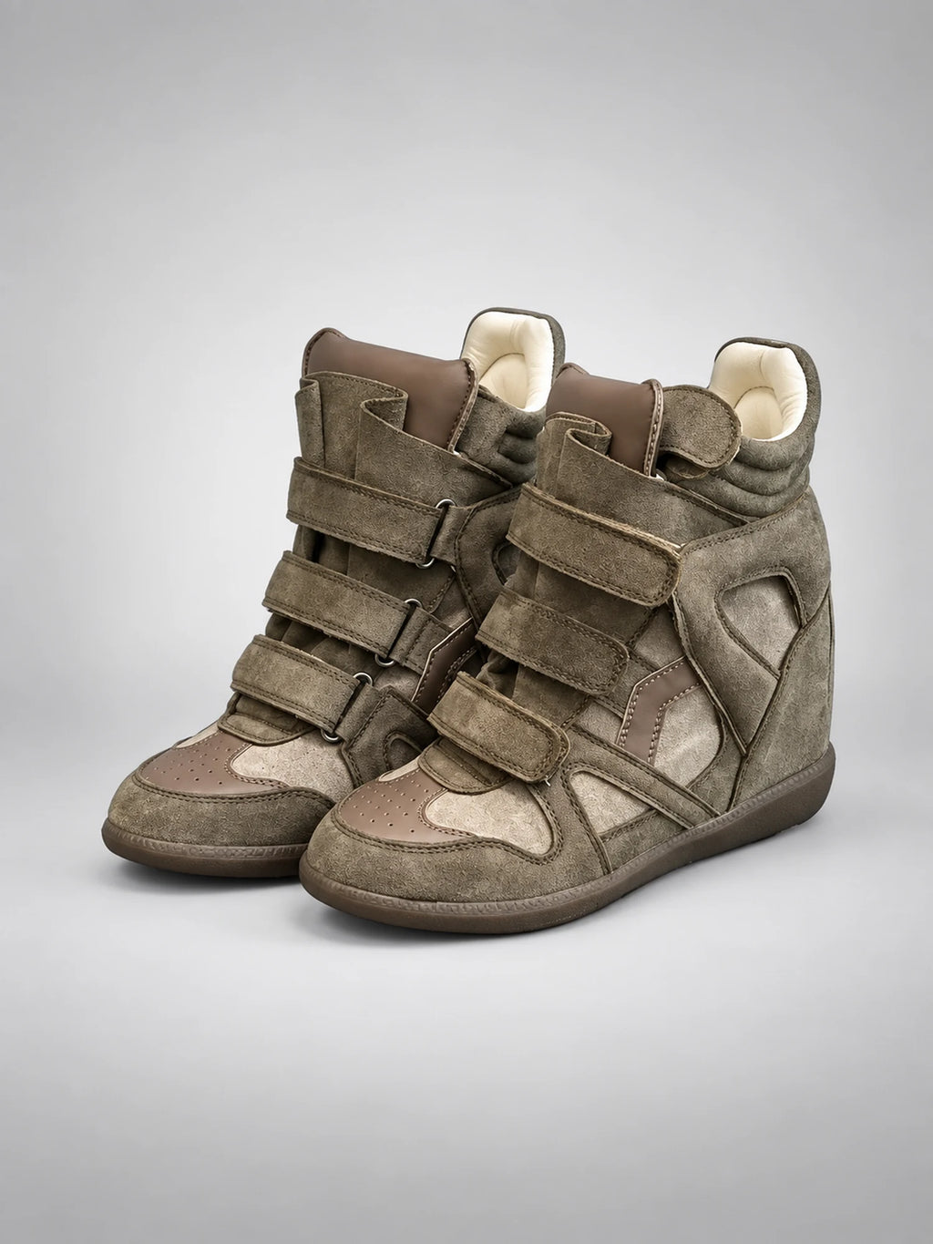 Women's Hidden-Wedge Sneaker Boots – Leather Platform in Army Green — back view