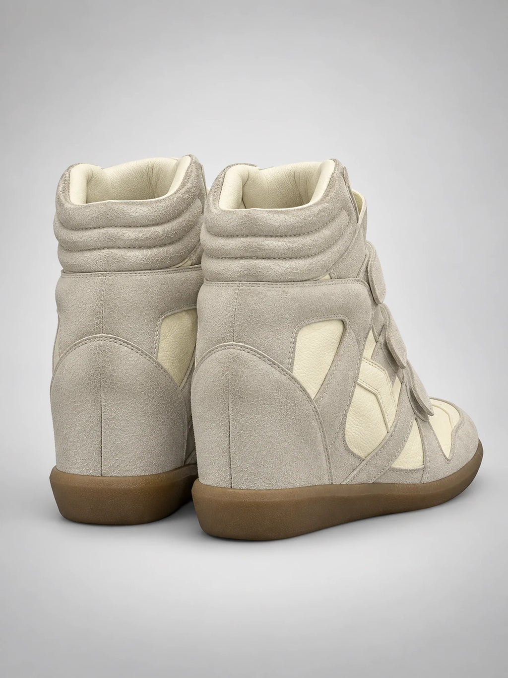 Women's Hidden-Wedge Trainer Boots – Leather Platform in Beige — back view