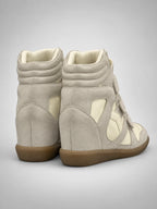 Women's Hidden-Wedge Trainer Boots – Leather Platform in Beige — back view
