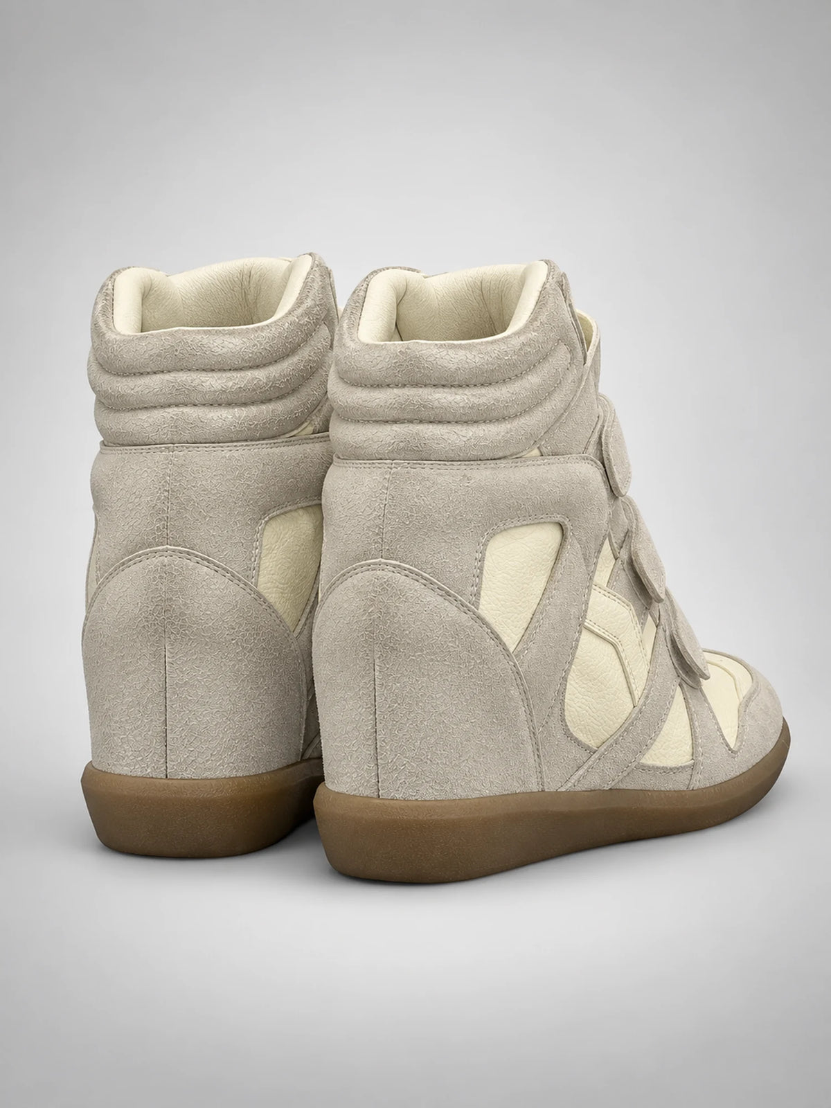 Women's Hidden-Wedge Trainer Boots – Leather Platform in Beige — back view