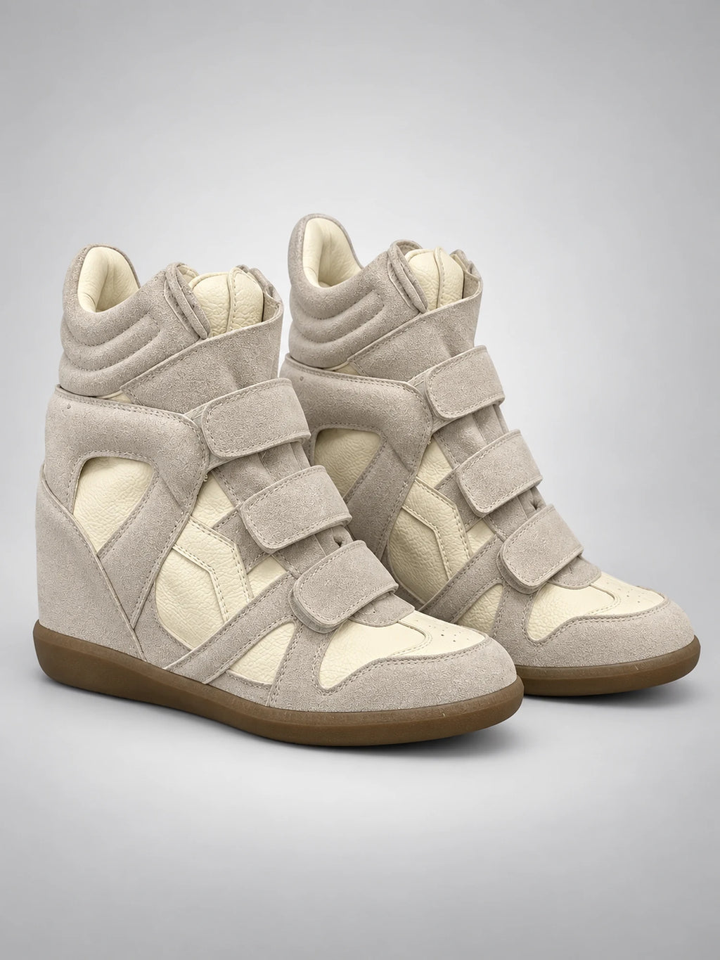 Women's Hidden-Wedge Sneaker Boots – Leather Platform in Beige — back view