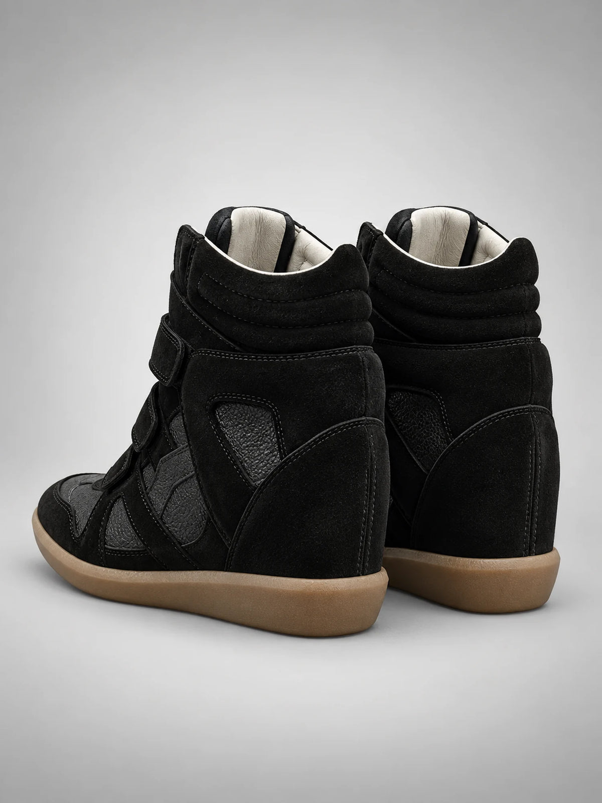 Women's Hidden-Wedge Trainer Boots – Leather Platform in Black — back view