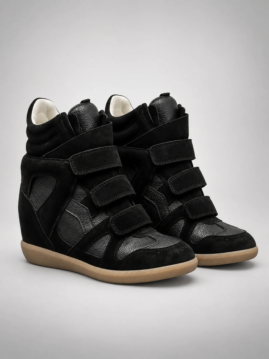 Women's Hidden-Wedge Sneaker Boots – Leather Platform in Black — back view