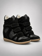Women's Hidden-Wedge Sneaker Boots – Leather Platform in Black — back view