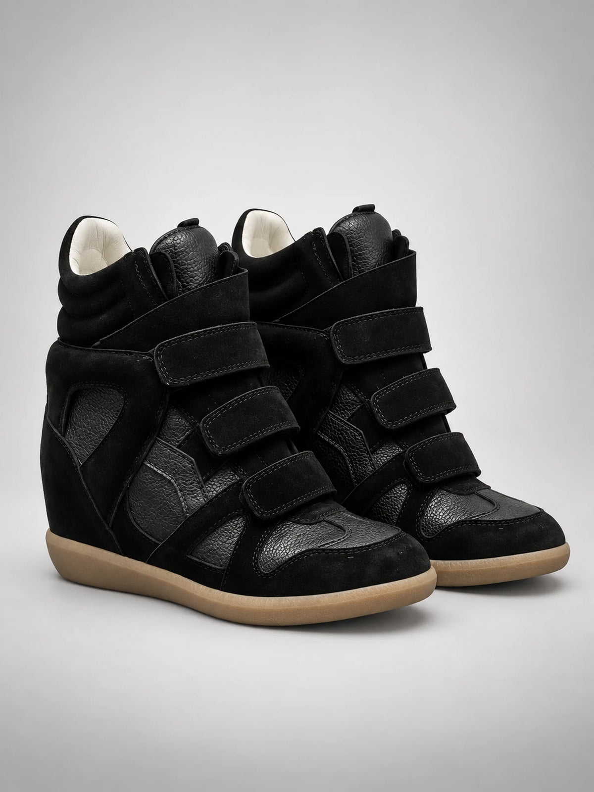 Women's Hidden-Wedge Sneaker Boots – Leather Platform in Black — back view