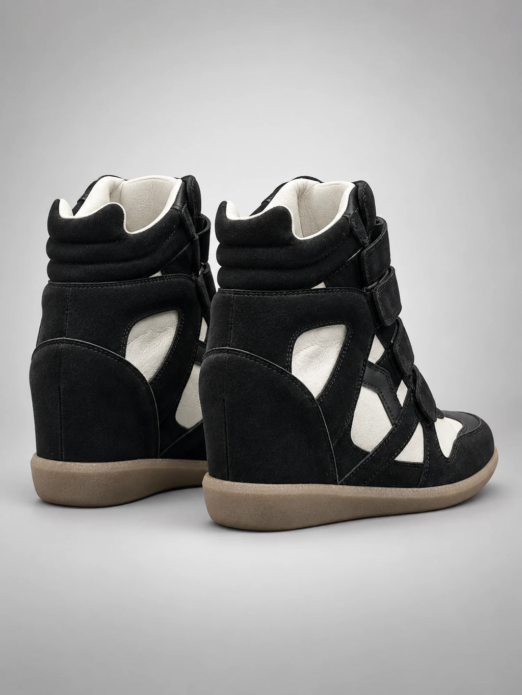 Women's Hidden-Wedge Trainer Boots – Leather Platform in Black — back view