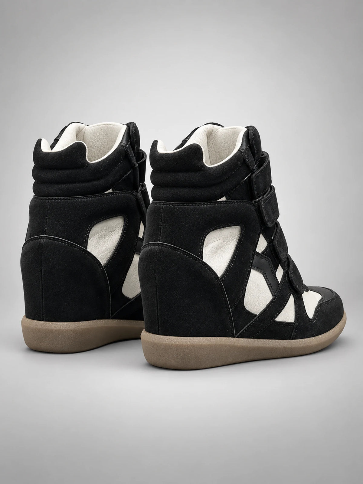 Women's Hidden-Wedge Trainer Boots – Leather Platform in Black — back view
