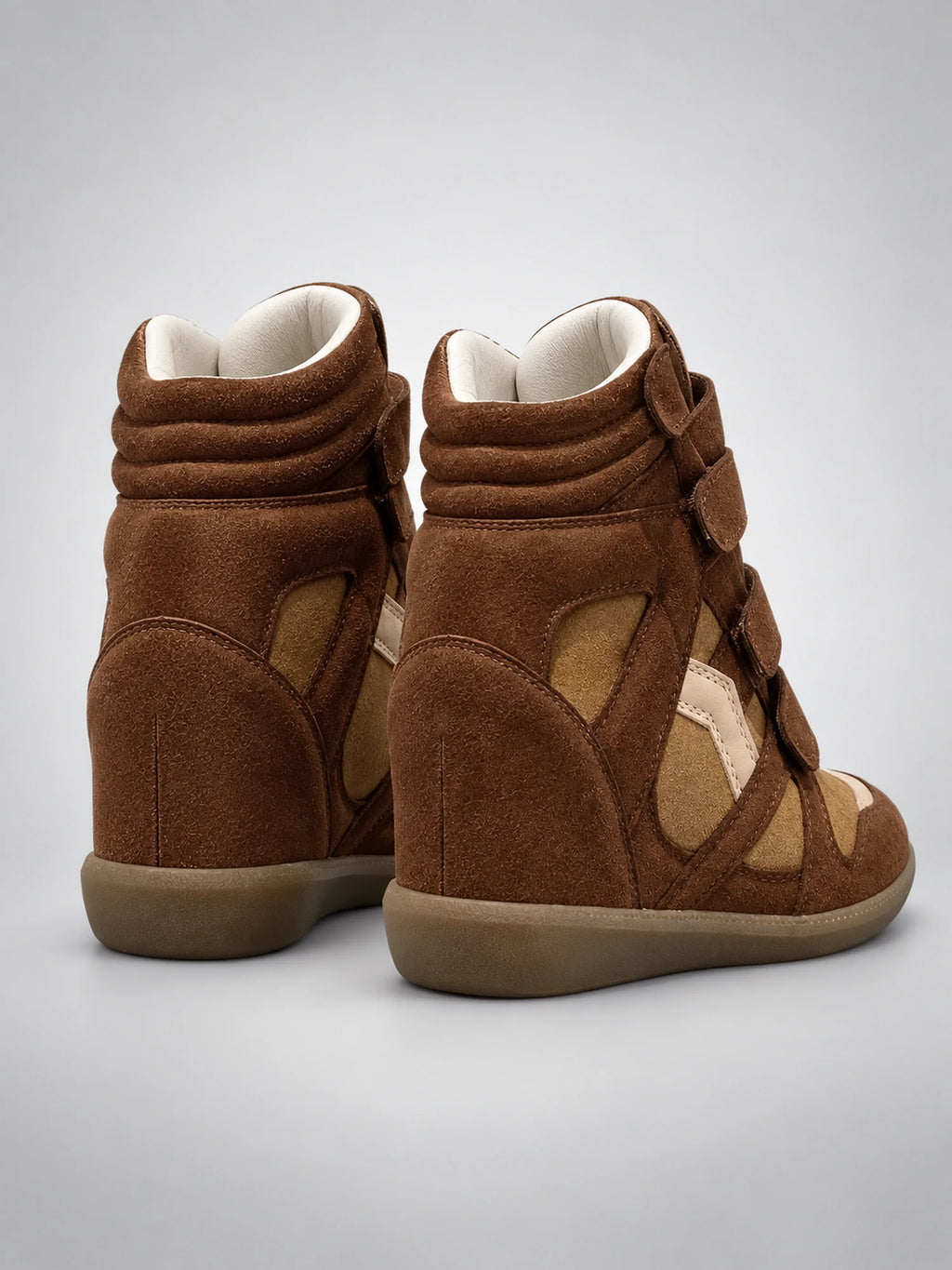 Women's Hidden-Wedge Trainer Boots – Leather Platform in Brown — back view