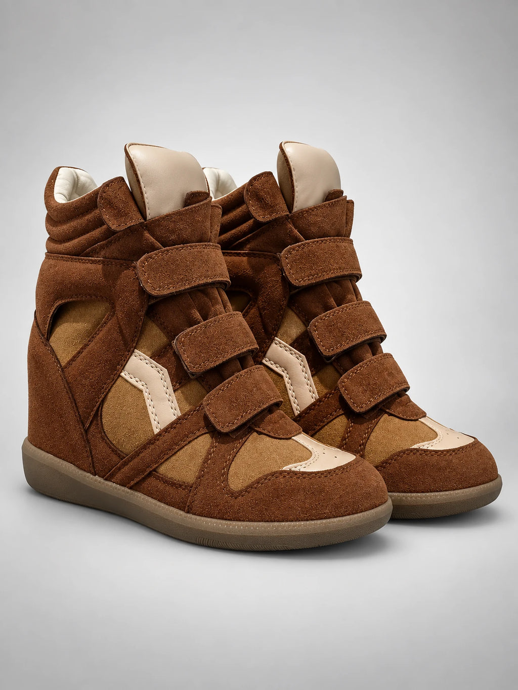 Women's Hidden-Wedge Sneaker Boots – Leather Platform in Brown — back view