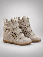 Women's Hidden-Wedge Sneaker Boots – Leather Platform in Champagne — back view