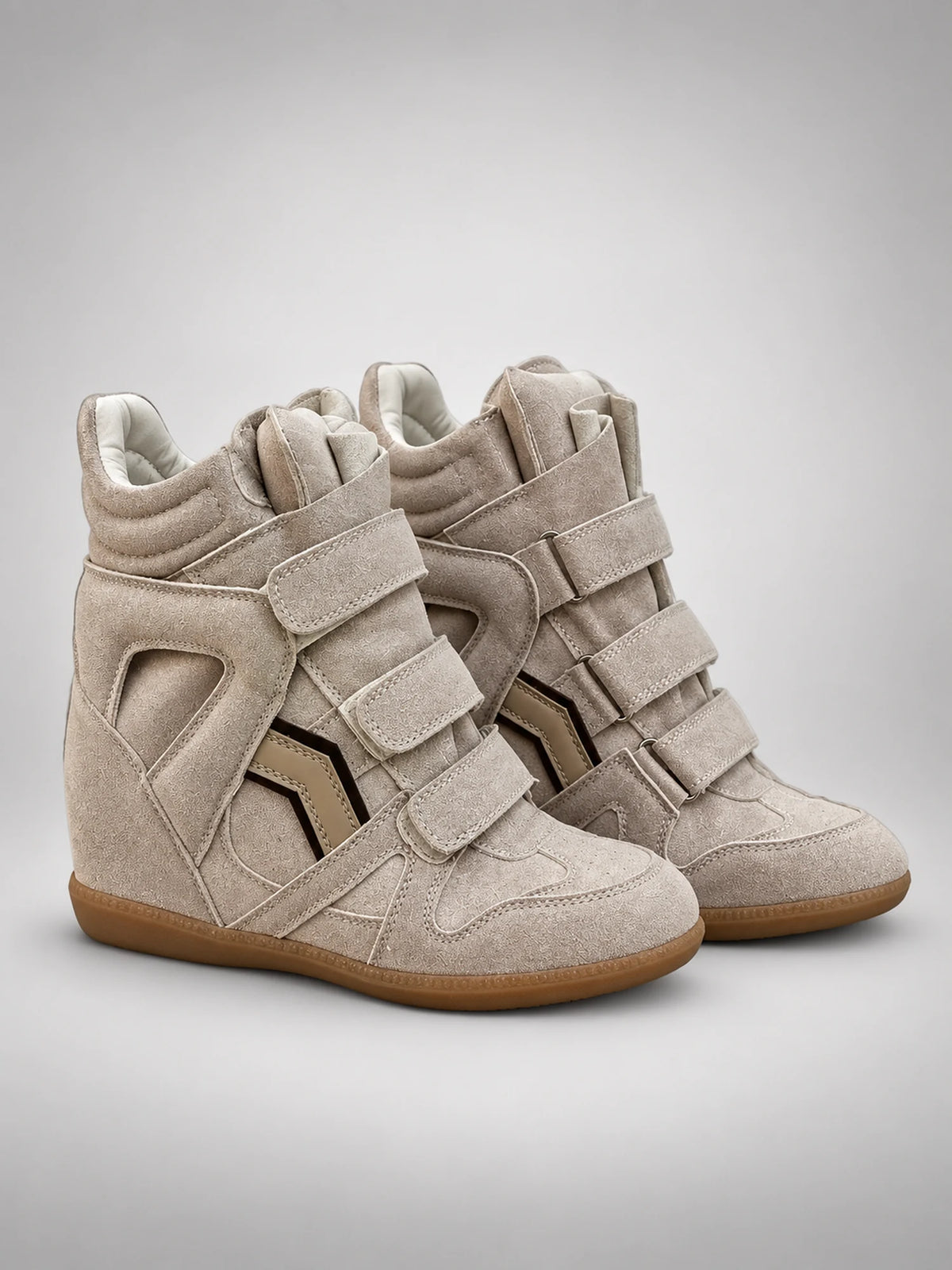 Women's Hidden-Wedge Sneaker Boots – Leather Platform in Champagne — back view