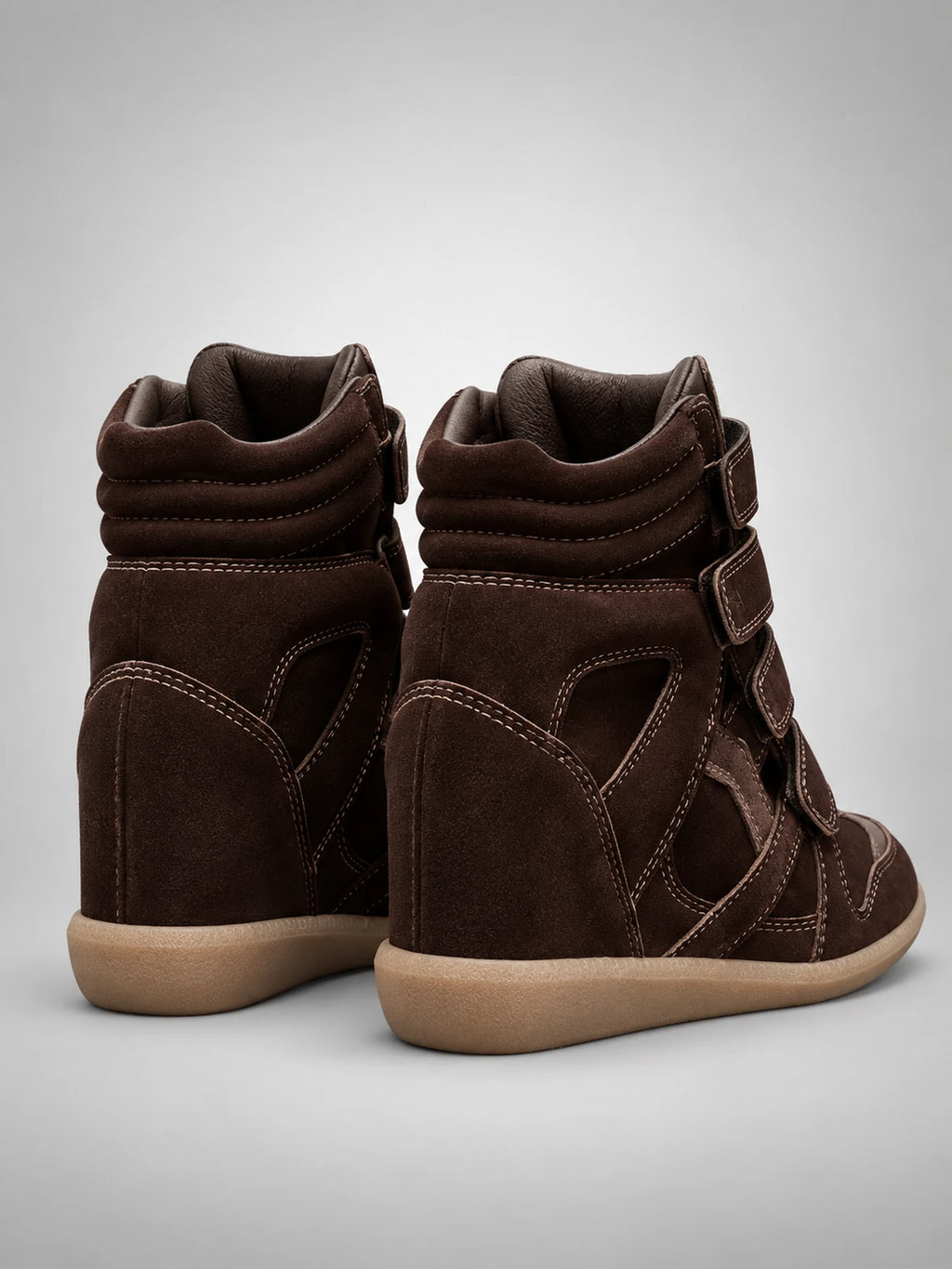 Women's Hidden-Wedge Trainer Boots – Leather Platform in Coffee — back view