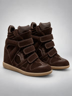 Women's Hidden-Wedge Sneaker Boots – Leather Platform in Coffee — back view