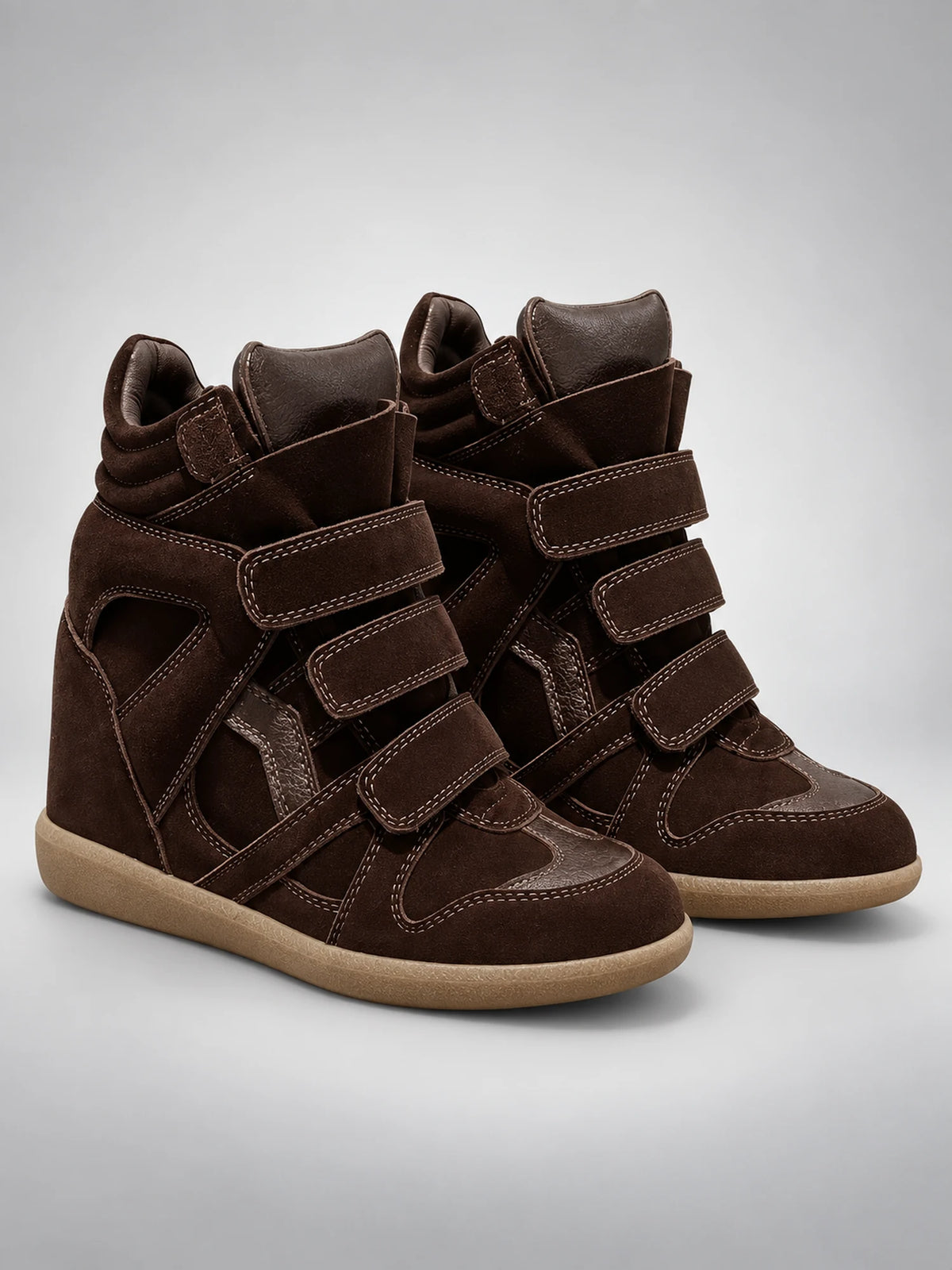Women's Hidden-Wedge Sneaker Boots – Leather Platform in Coffee — back view