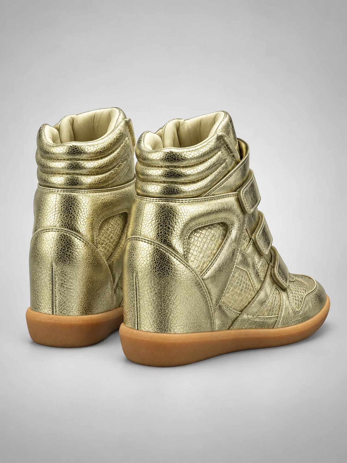 Women's Hidden-Wedge Trainer Boots – Leather Platform in Gold — back view