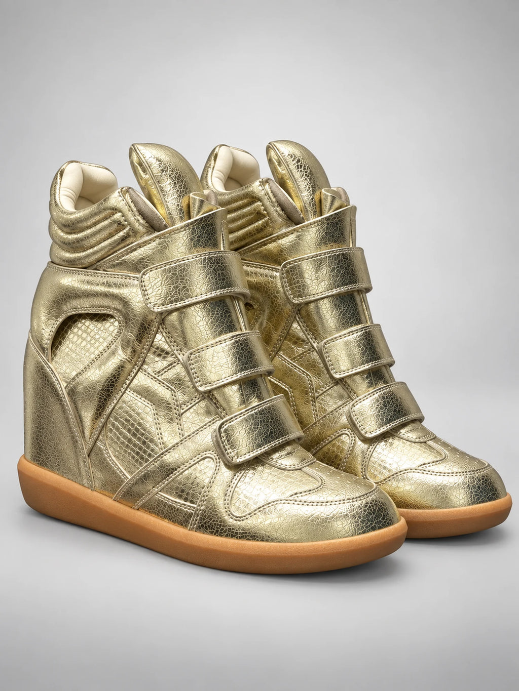 Women's Hidden-Wedge Sneaker Boots – Leather Platform in Gold — back view